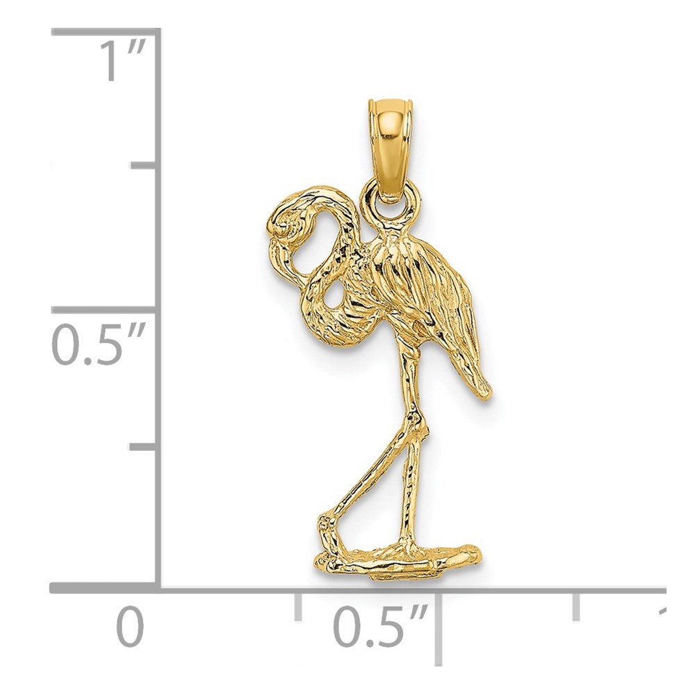 14k Yellow Gold 3-D Flamingo w/ Head Up Charm Pendant 1.48g for Mom