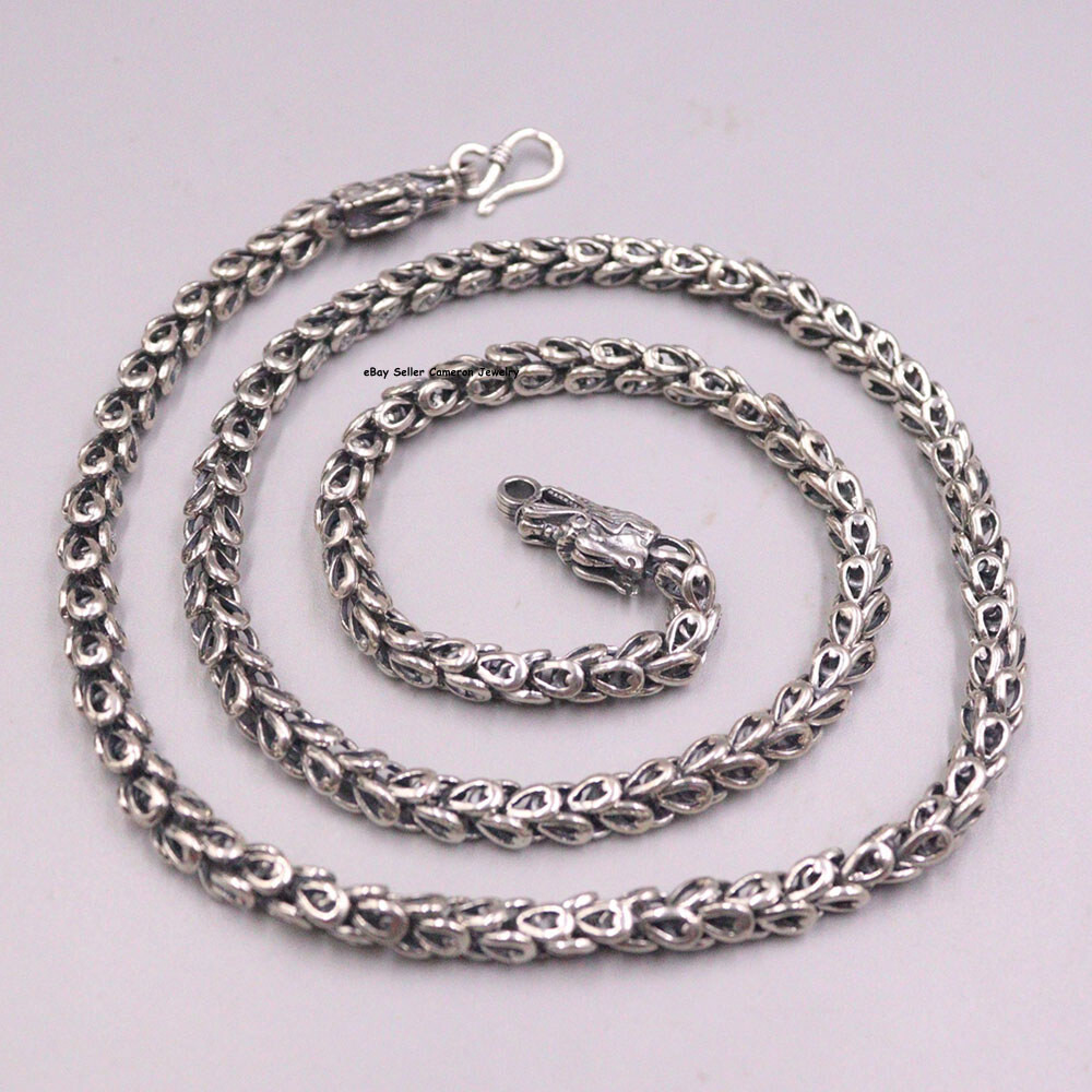 Pure S925 Sterling Silver Chain Dragon Phoenix Tail Link Necklace 24inch 56-58g
