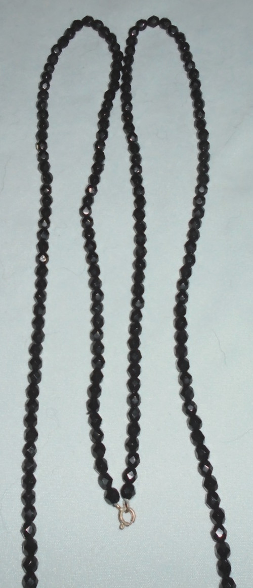 Jet Black Glass Beaded 48″ Necklace 1/4″ Faceted Beads VTG FREE SHIP