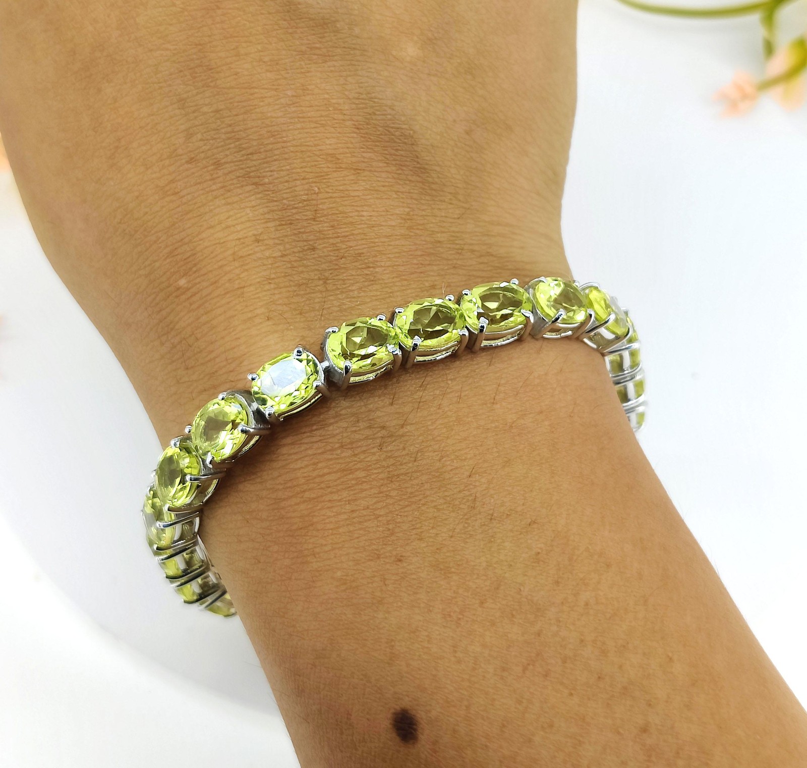 Lemon Topaz Tennis Bracelet: Oval 8x6mm Sterling Silver November Birthstone