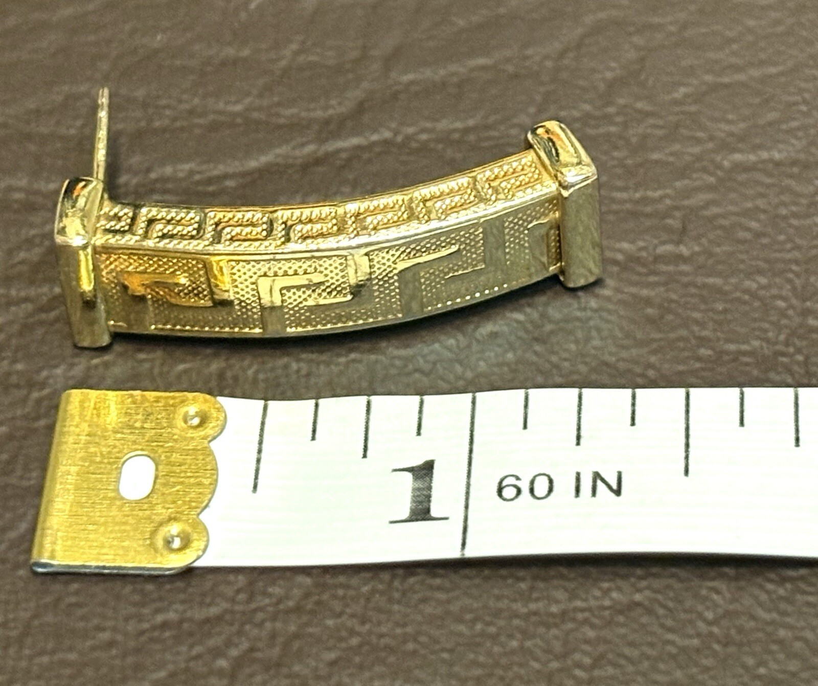 18K Yellow Gold Plated Designer Signed Greek Key Pierced Earrings