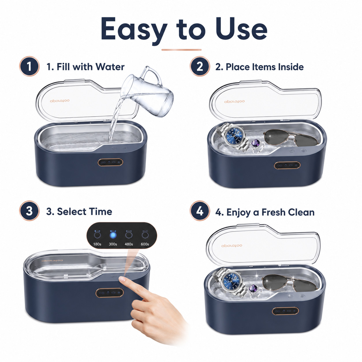 Ultrasonic Jewelry Cleaner Machine 450ML, 45kHz with 4 Time Settings for Rings,