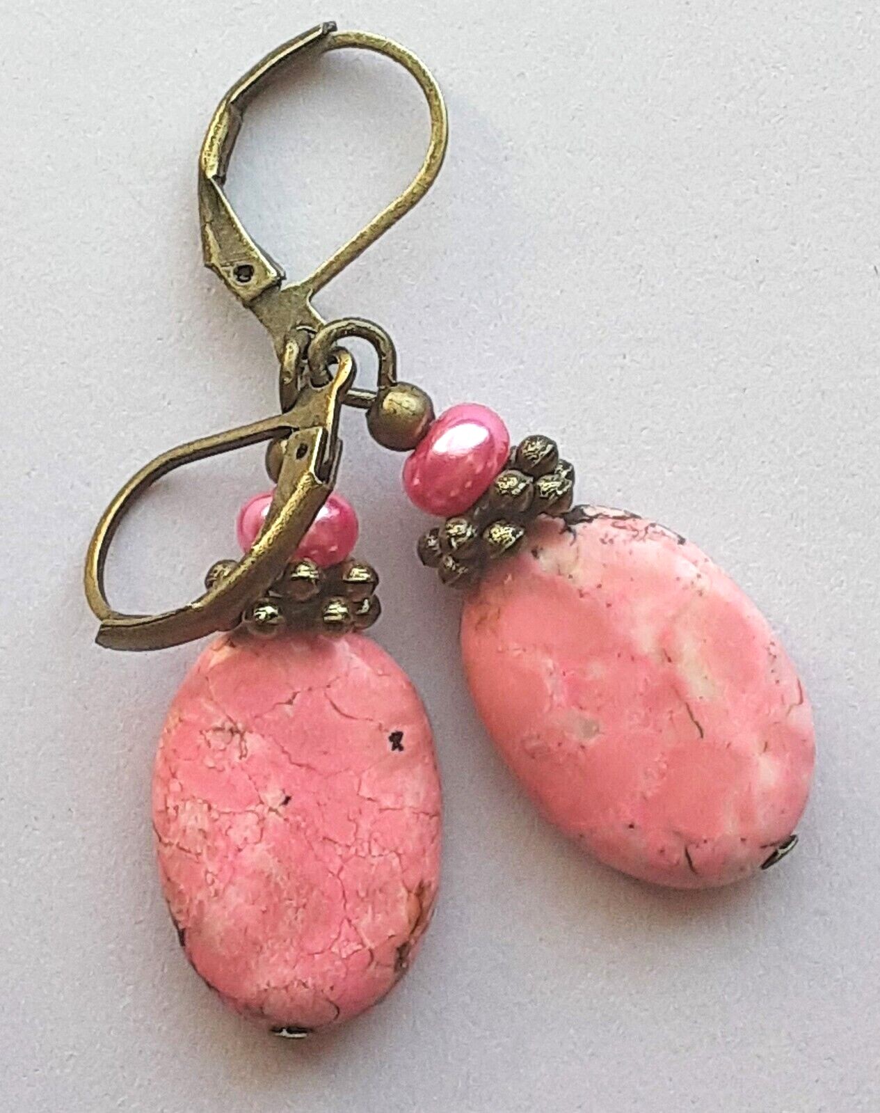 PINK HOWLITE Glass Pearl drop earrings handcrafted SP CHOOSE XX