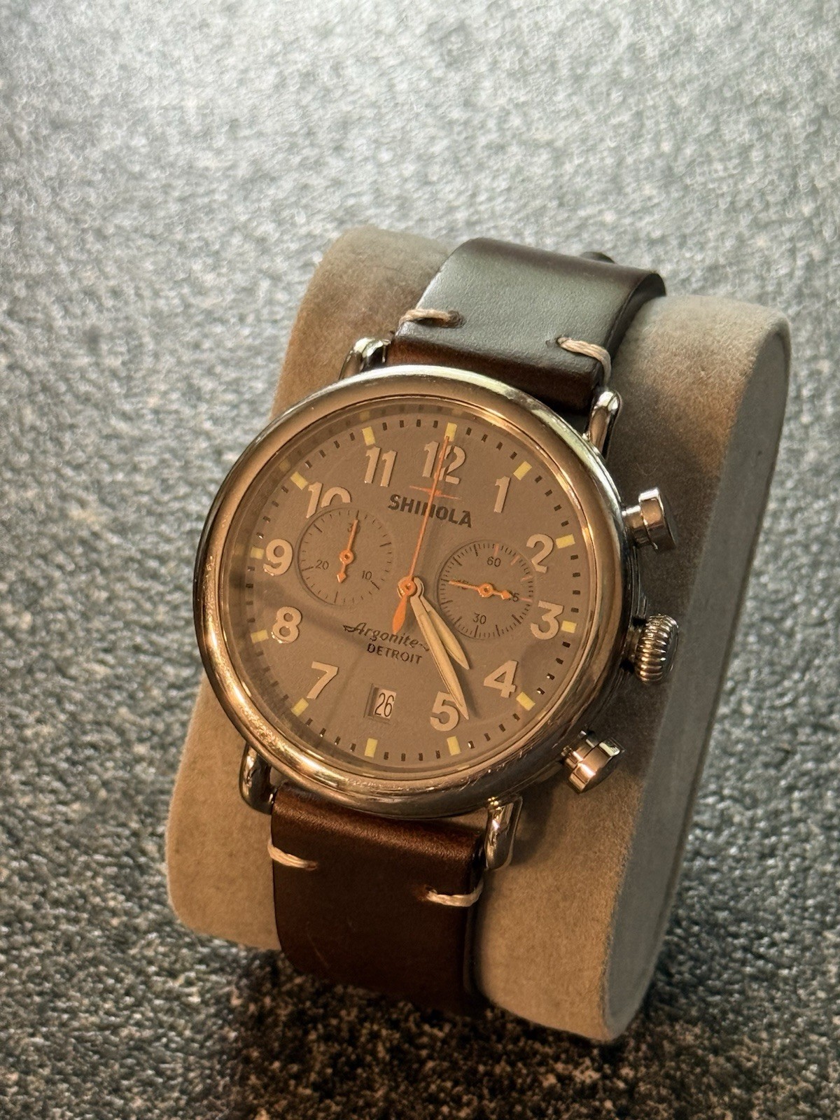 Mens Shinola Runwell Quartz Chronograph 47mm Watch With Leather Strap