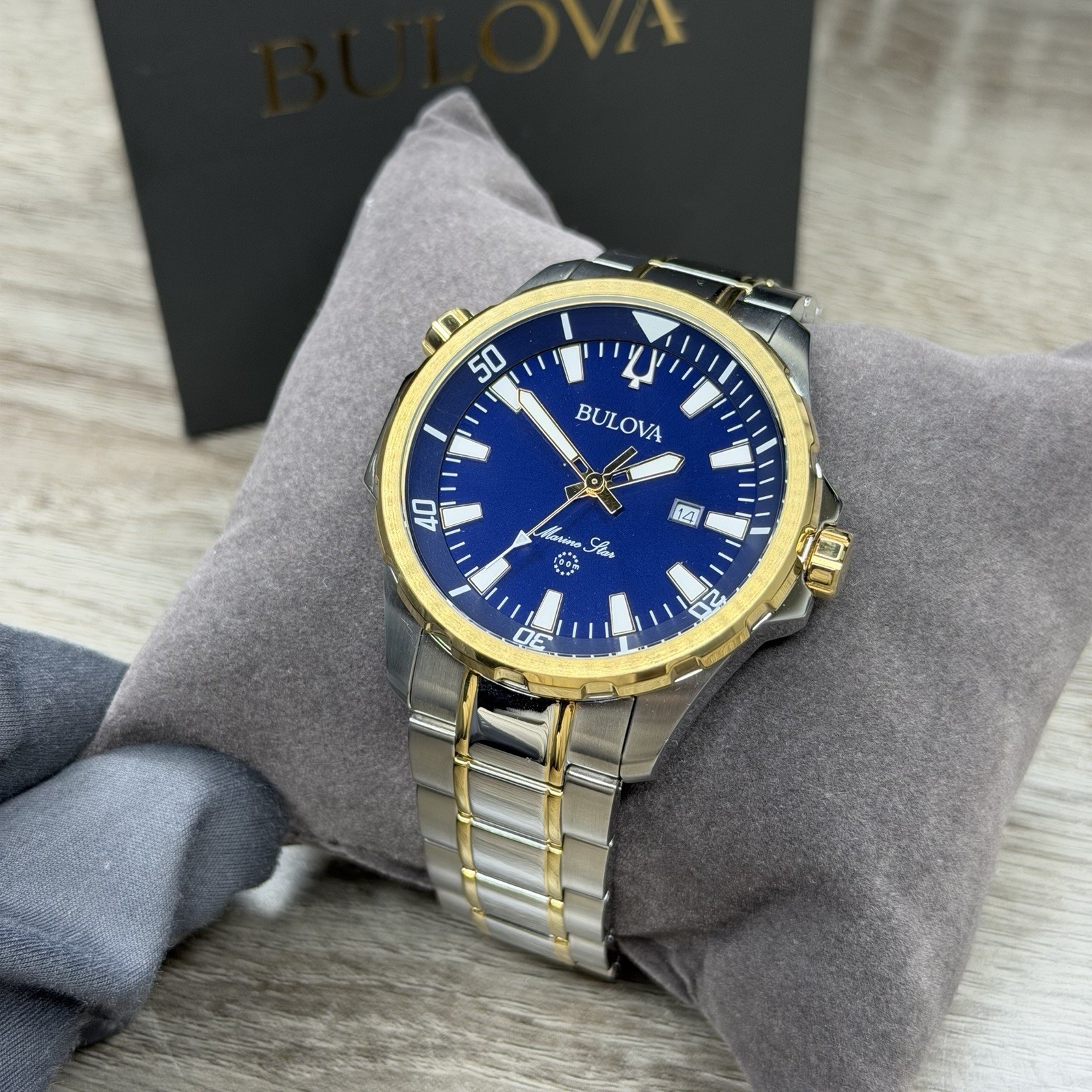 SPORT✅ Bulova Marine Star Blue Dial Calendar Two-Tone Men’s Watch 43mm 98B384
