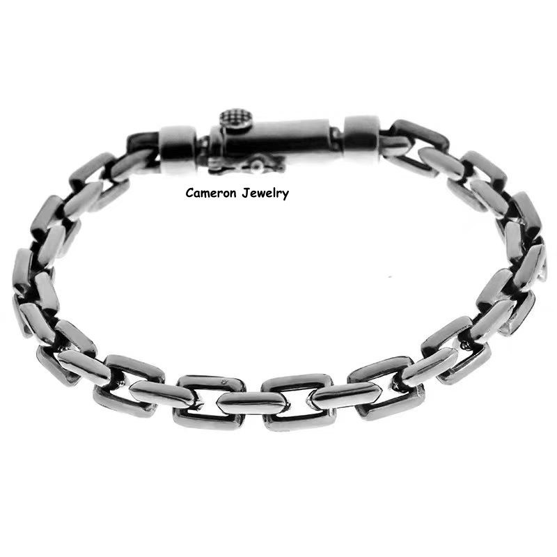 Pure S925 Sterling Silver Chain 8mm Solid Square O Link Bracelet 34-35g 8.67in