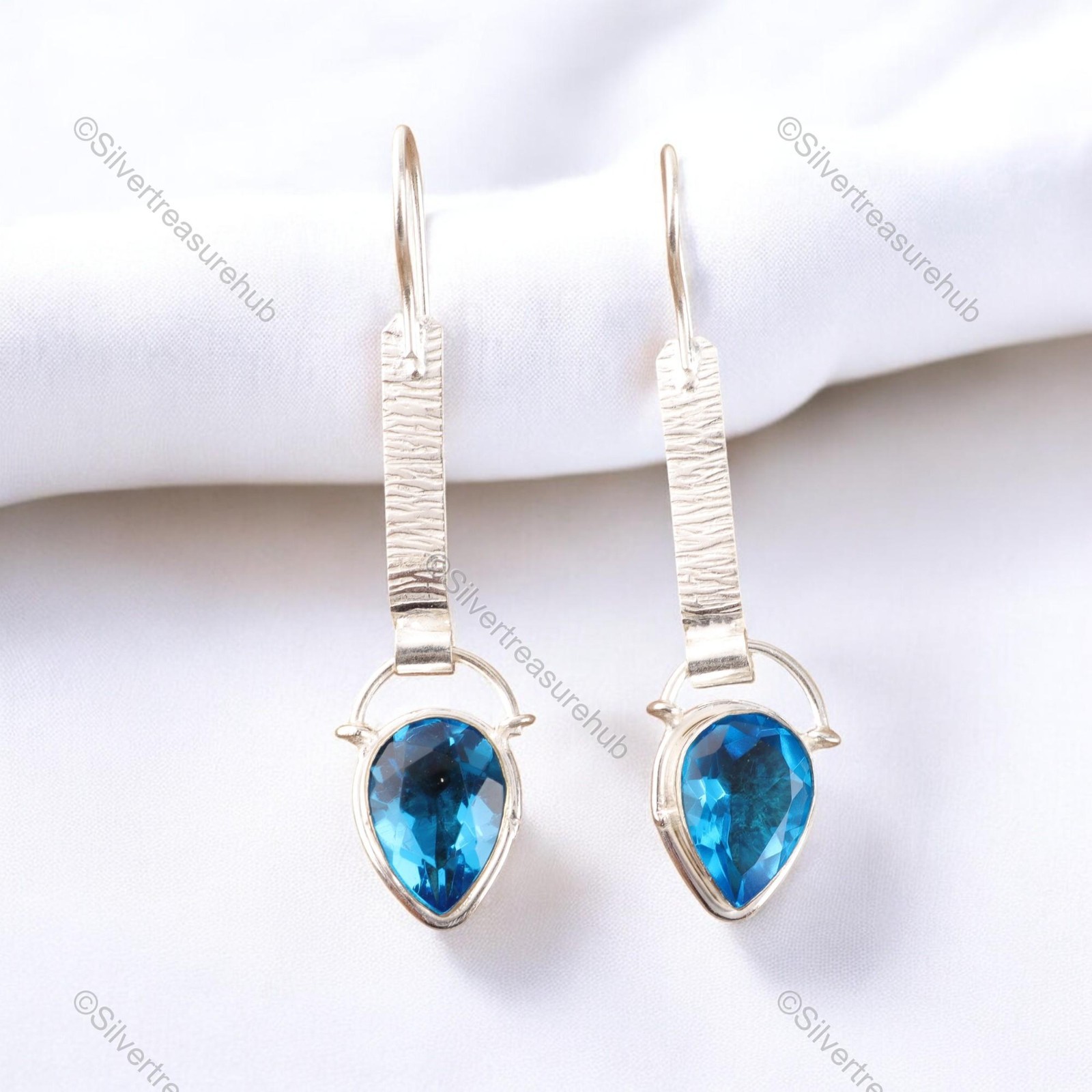 Swiss Blue Topaz Gemstone 925 Sterling Silver Dangle Drop Boho Earrings Jewelry