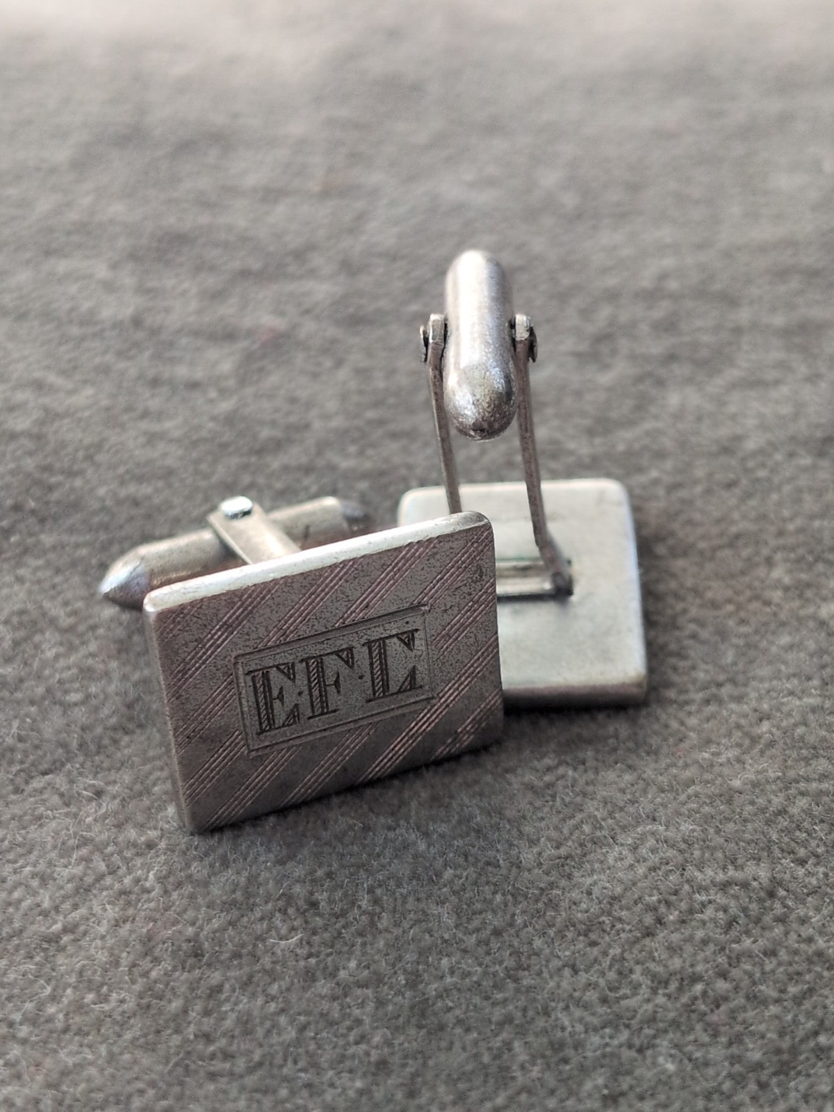 Vtg E.F.C. Sterling Silver Mens Cuff Links Square Bullet back MCM Retro