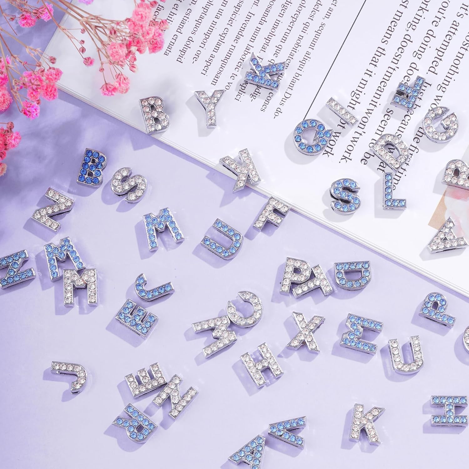130Pcs A-Z 8Mm Full Rhinestones Slide Alphabet Letters for DIY Wristbands Bracel