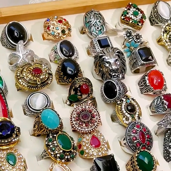 Vintage Metal Statement Rings 20pcs Wholesale Mixed Style Unisex Jewelry Bulk