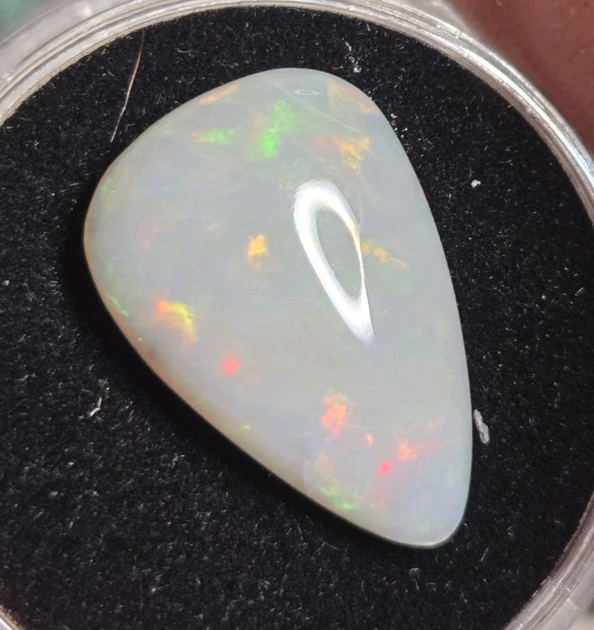 Natural Ethiopian Welo Opal 4.20ct Pear Cabochon Red Green Fire Crystal Opal