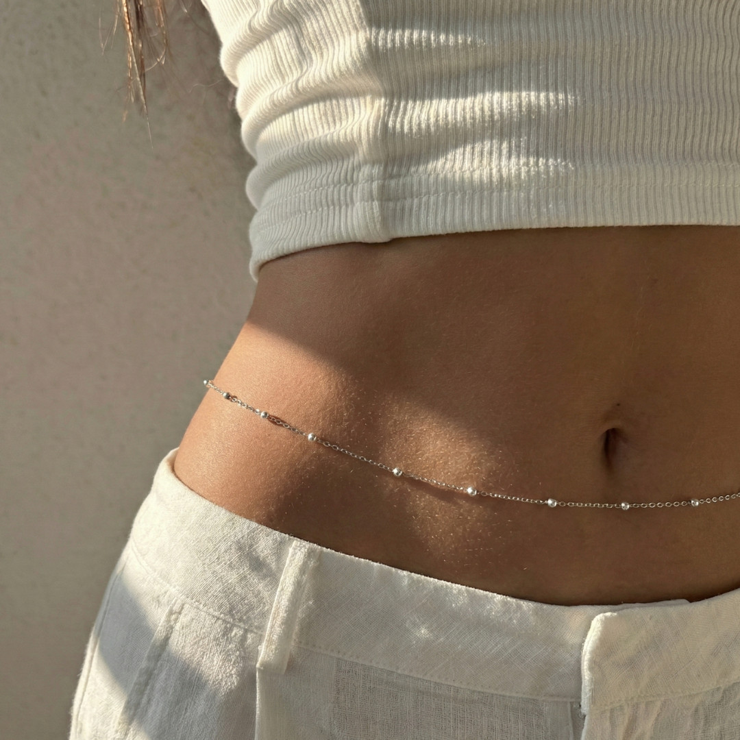 Pure 925 Sterling Silver Belly Chain Waist Jewelry Minimalist Body Chain Gift