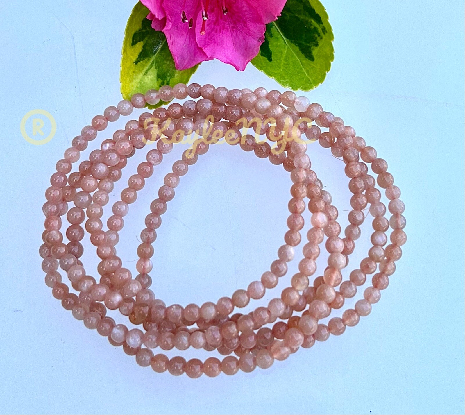 Wholesale Lot 6 Pcs Natural Peach Moonstone 4mm 7.5” Crystal Stretch Bracelet