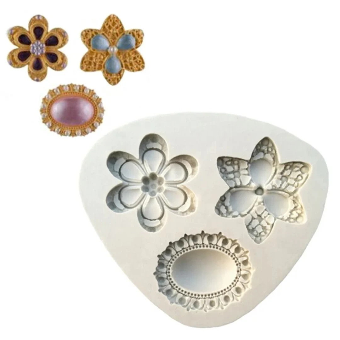 Jewelry Cameo Brooch Flower Floral Fondant Chocolate Resin Candy Silicone Mold
