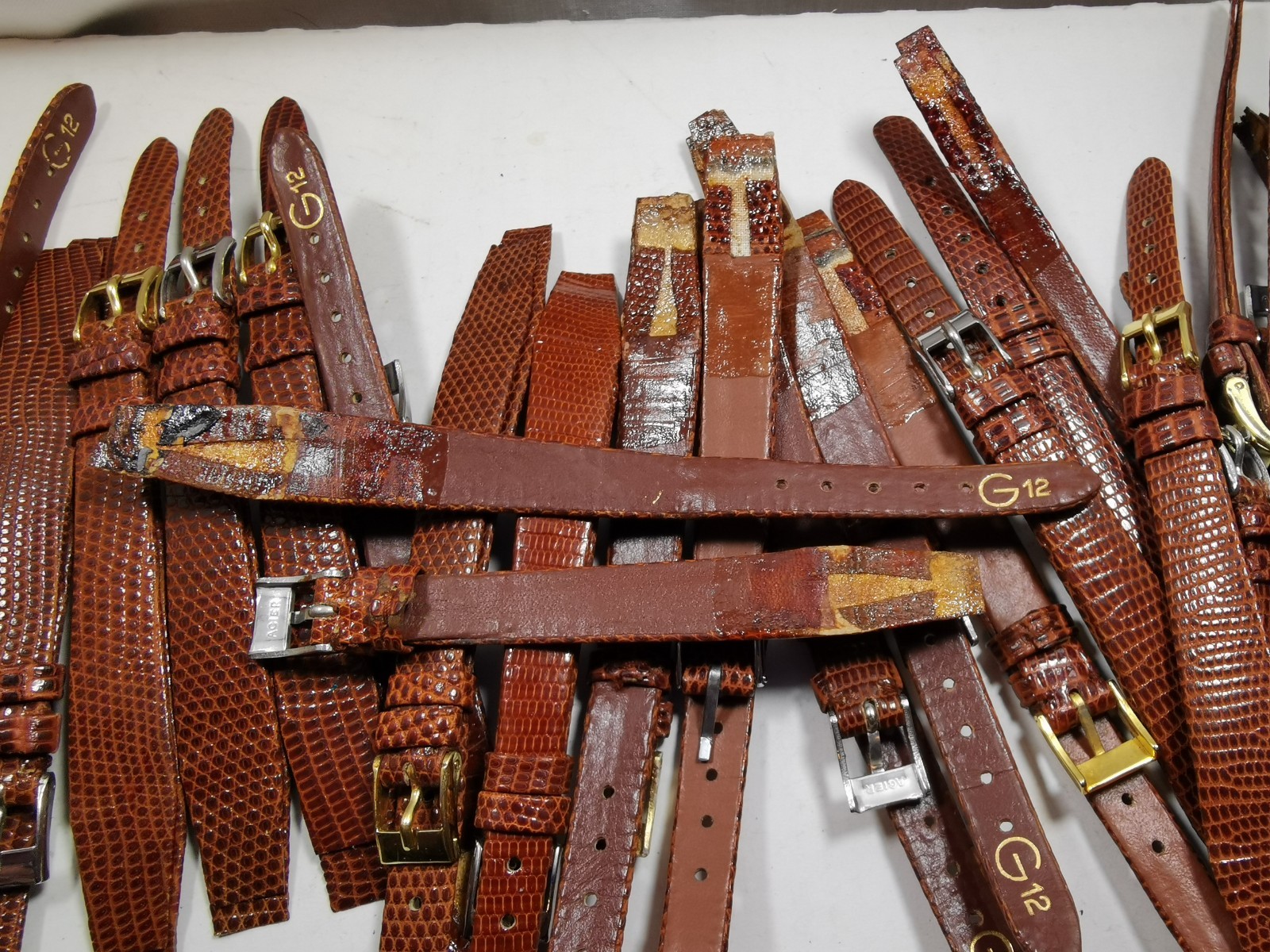 Lot 40 x Vintage Watch Straps Brown Leather Open-Ended Glue-On 7mm-12mm G12 NOS