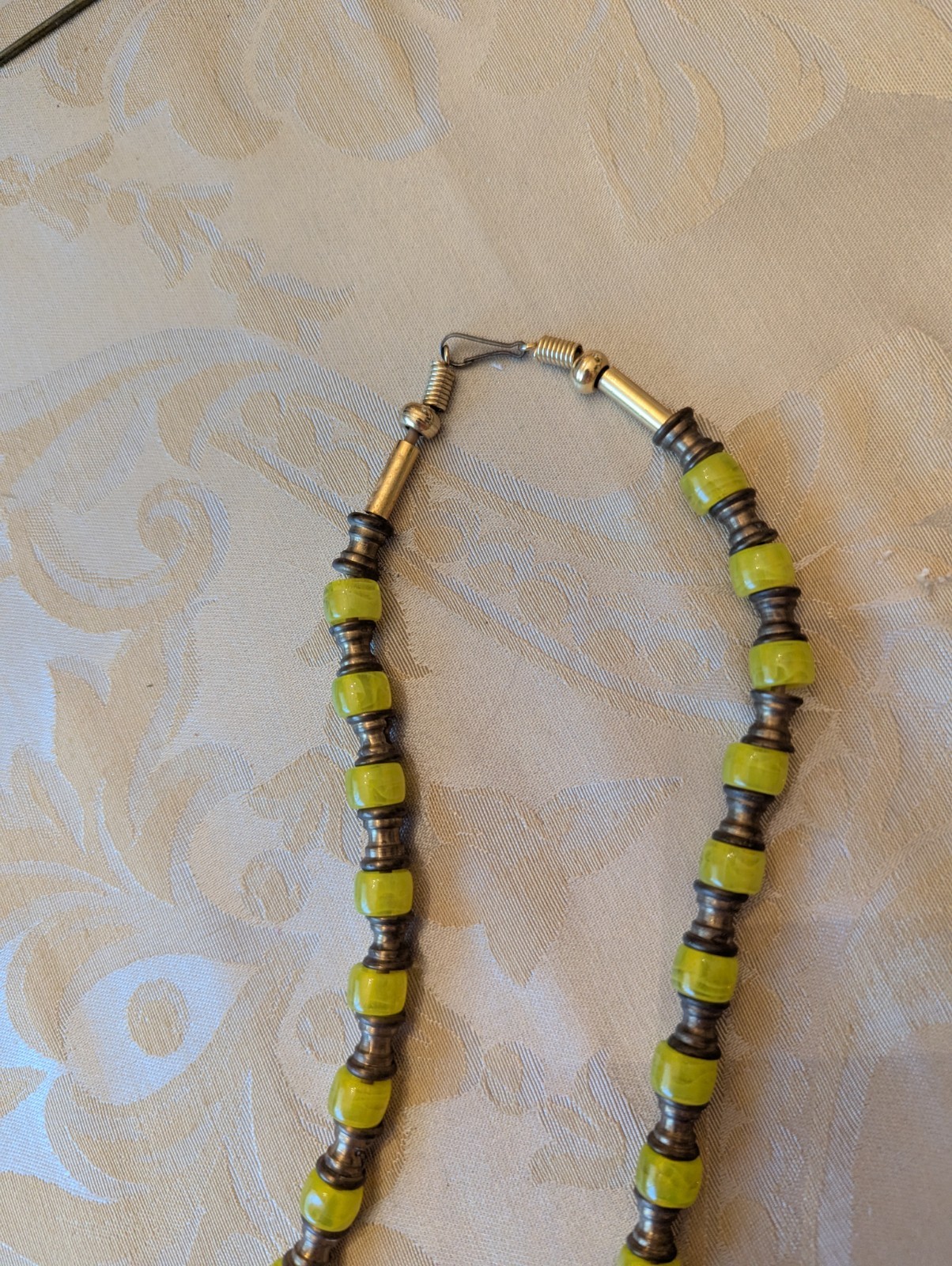 African Influenced Handmade Necklace w/Glass Beads and Metal Spacers