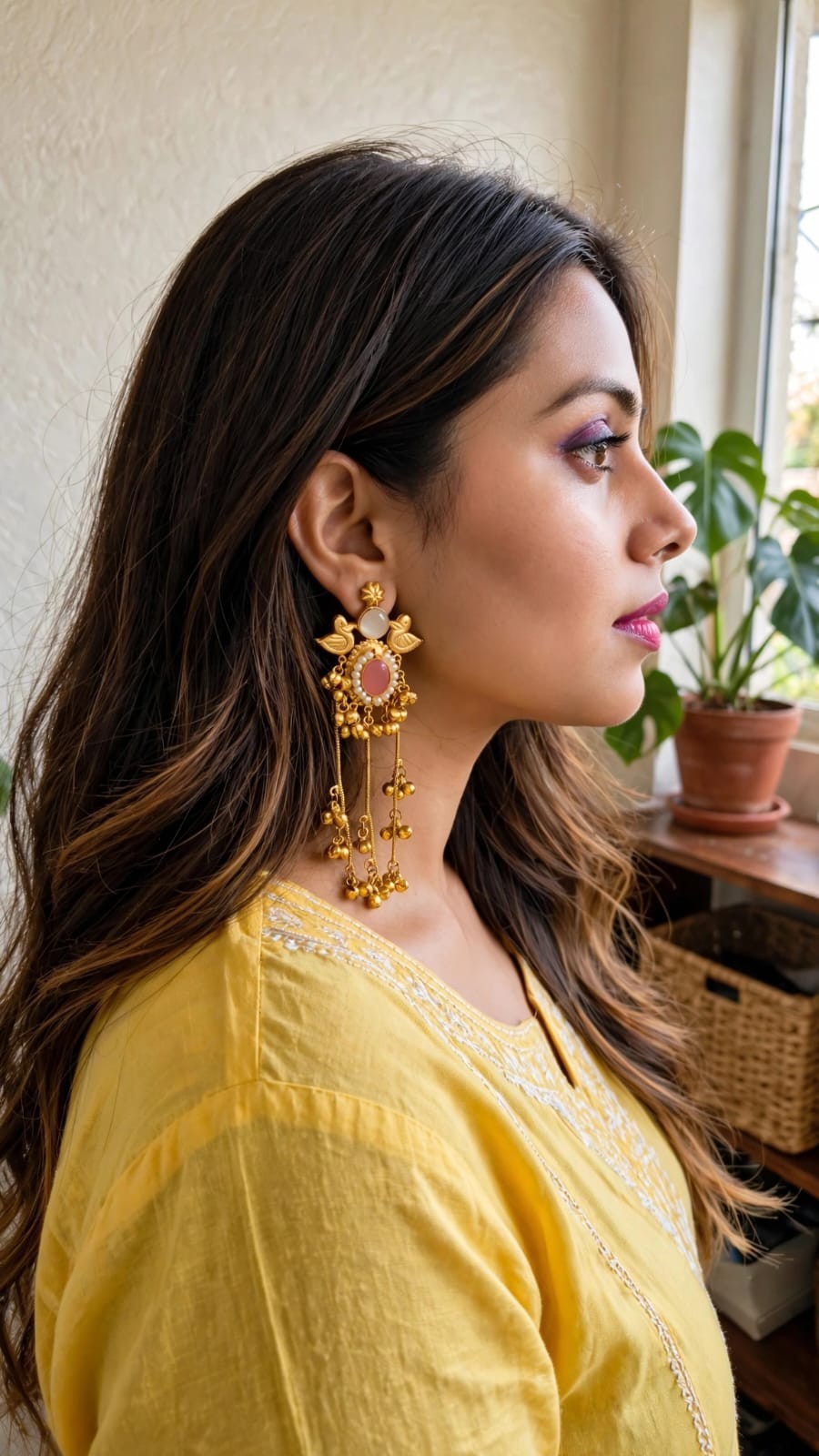 Elegant Royal Traditional Statement Gold Earrings with Tassels for Women