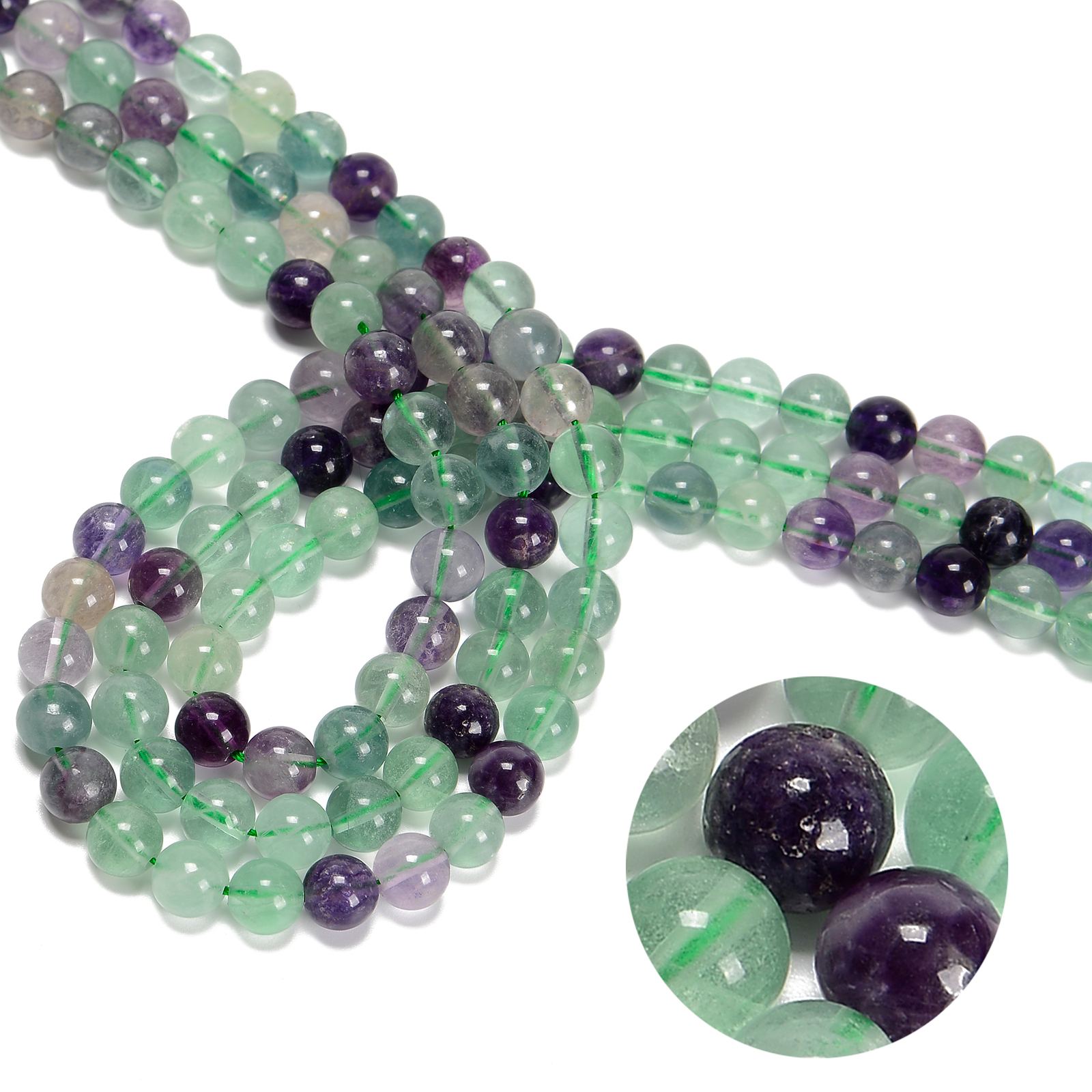 Fluorite Smooth Round Beads 4mm 6mm 8mm 10mm 12mm 15.5″ Strand