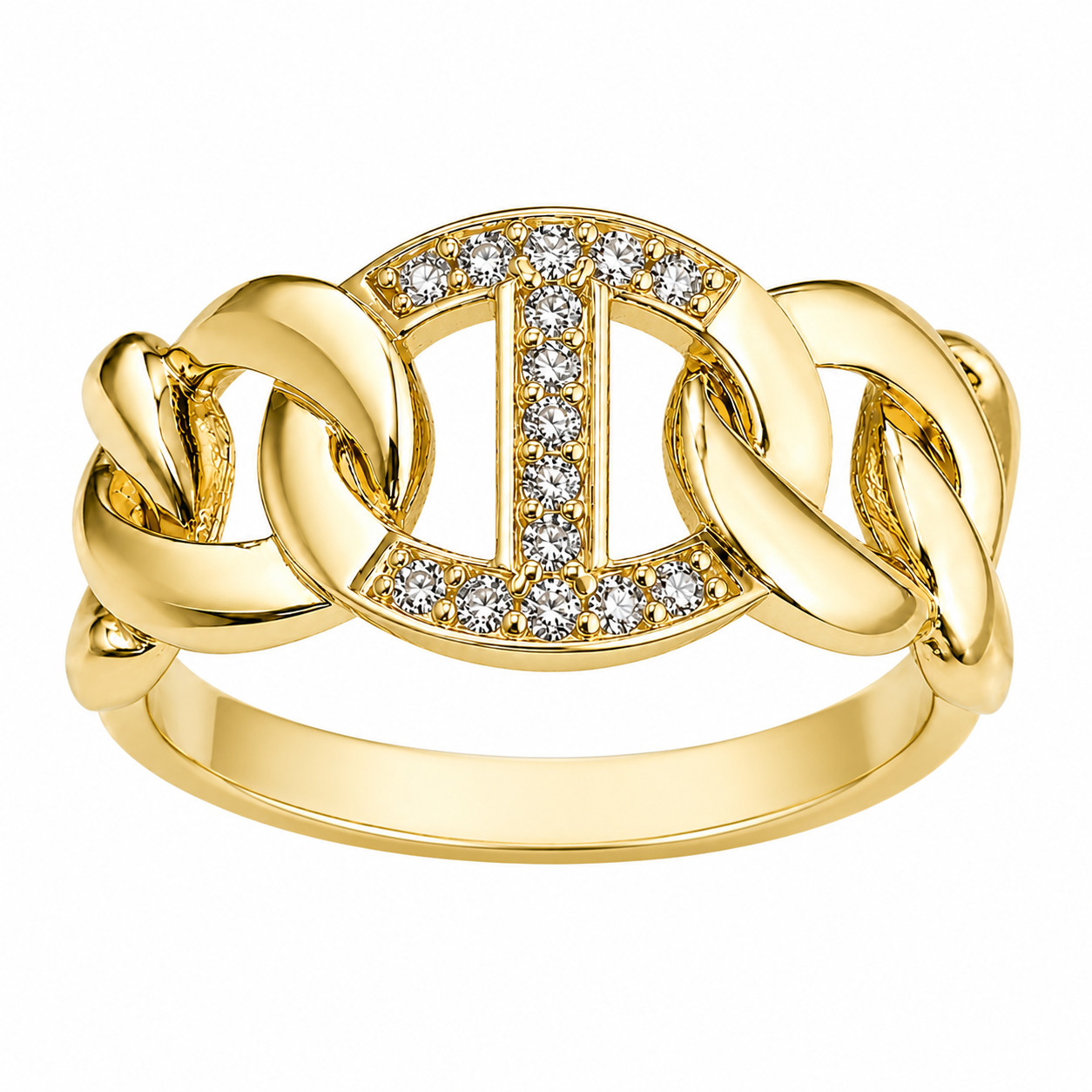 Italian 1/200 14k Yellow Gold Oro Iced CZ Motif Miami Cuban Pave Ring Anillo