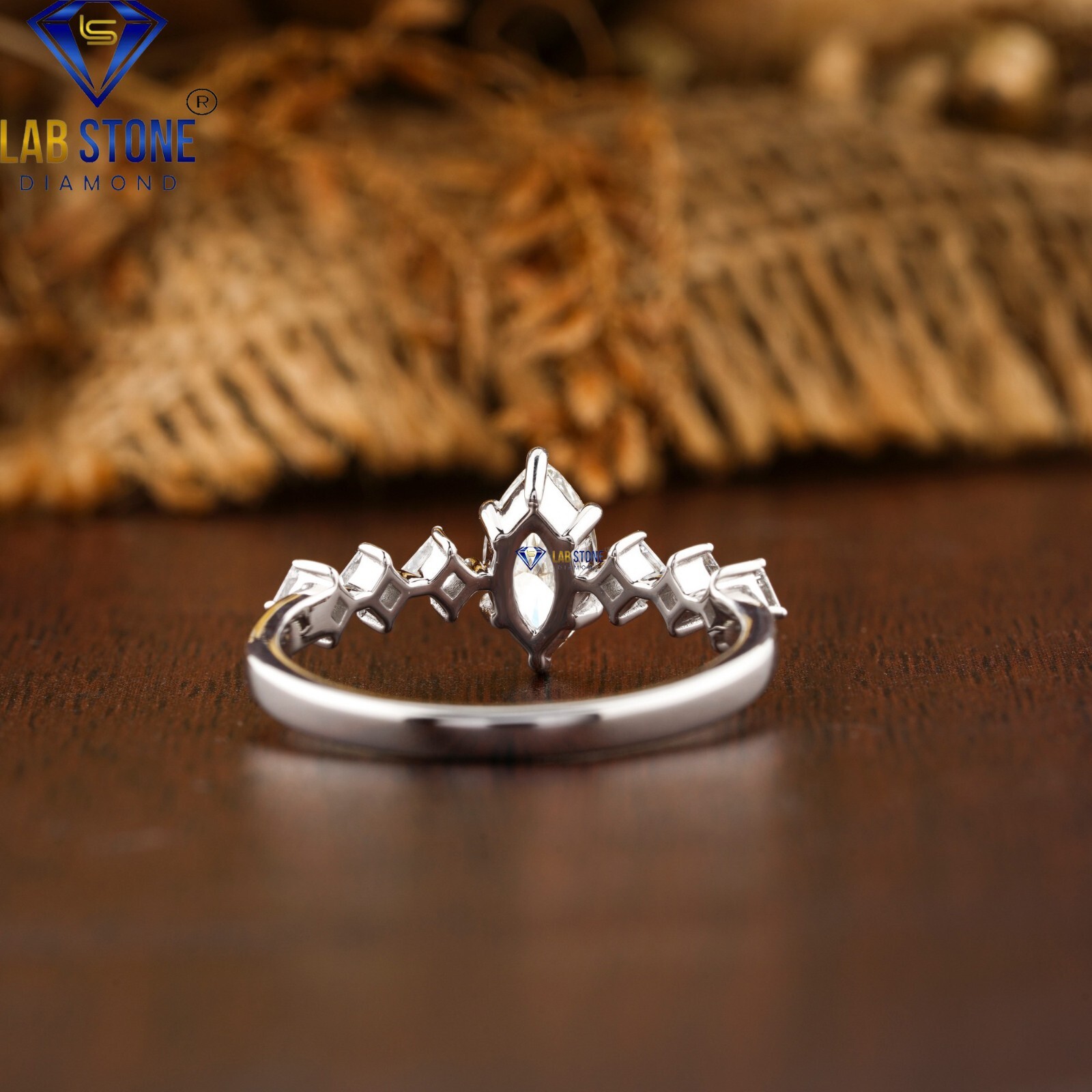 Women’s Marquise&Carre LabGrown Diamond Engagement Ring in 925 Silver 0.77ct TDW