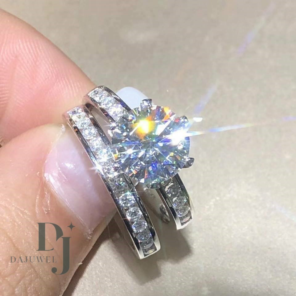 Moissanite Bridal Set Engagement Ring Solid 14K White Gold 2.50 Carat Round Cut