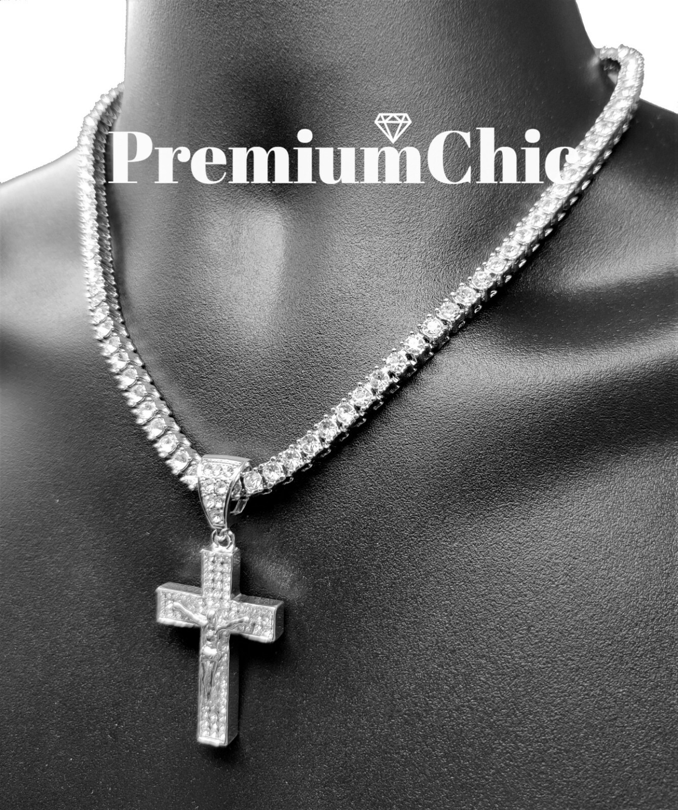 ICED Jesus Cross Pendant Necklace w Rope or Tennis Chain Mens Plated CZ Jewelry