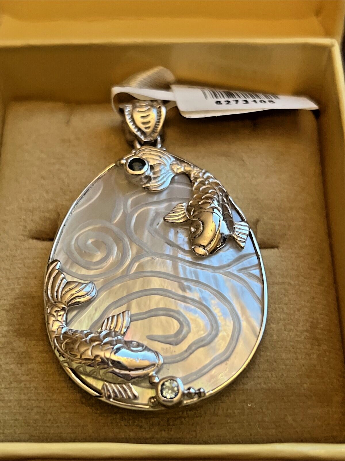 SAJEN SILVER Mother of Pearl Swiss Blue Topaz Pendant in Sterling Silver 10.8 g