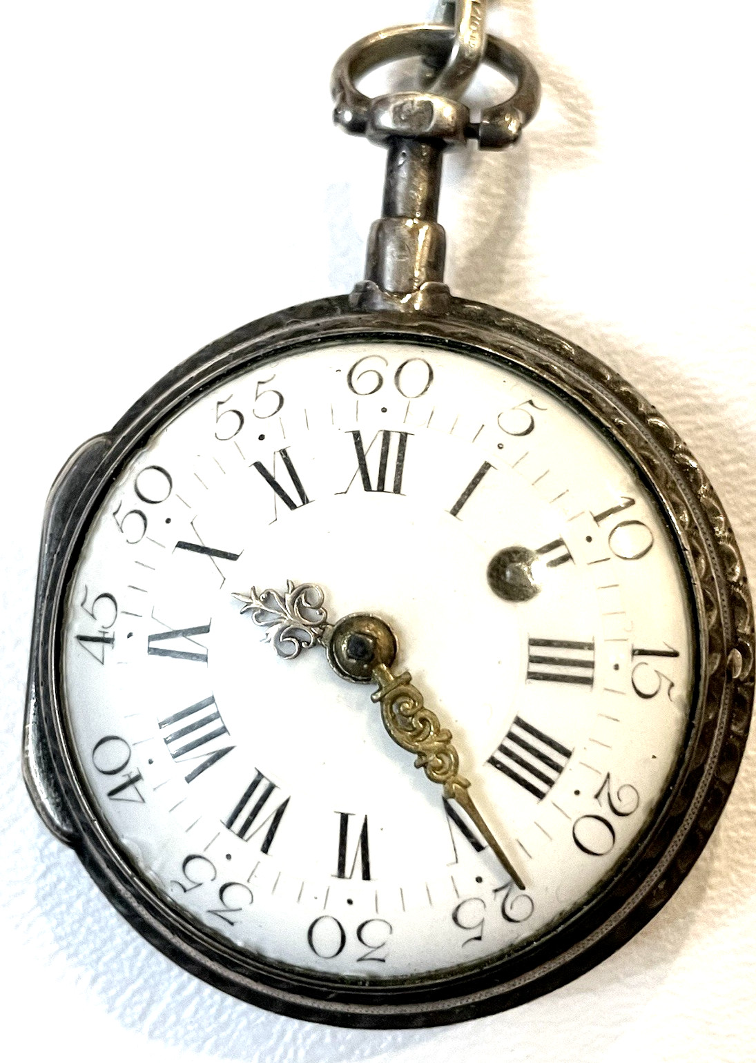 AMAZING 1700’S FRENCH PARIS VERGE FUSEE SILVER POCKET WATCH RUNS KEEP TIME 44mm.