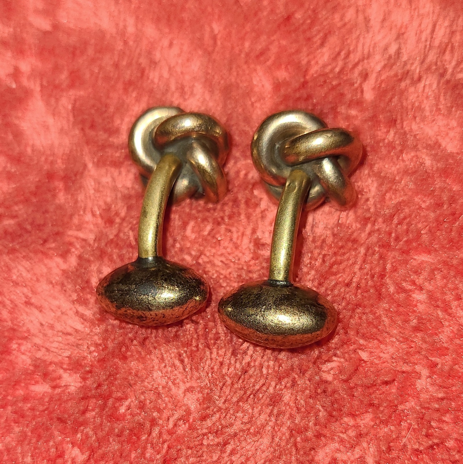 Antique Victorian “Love Knot” Likely Gold Filled Brass Cufflinks, Fixed Back