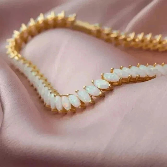8Ct Marquise Lab Created Fire Opal Womens Tennis Bracelet 14K Yellow Gold Plated