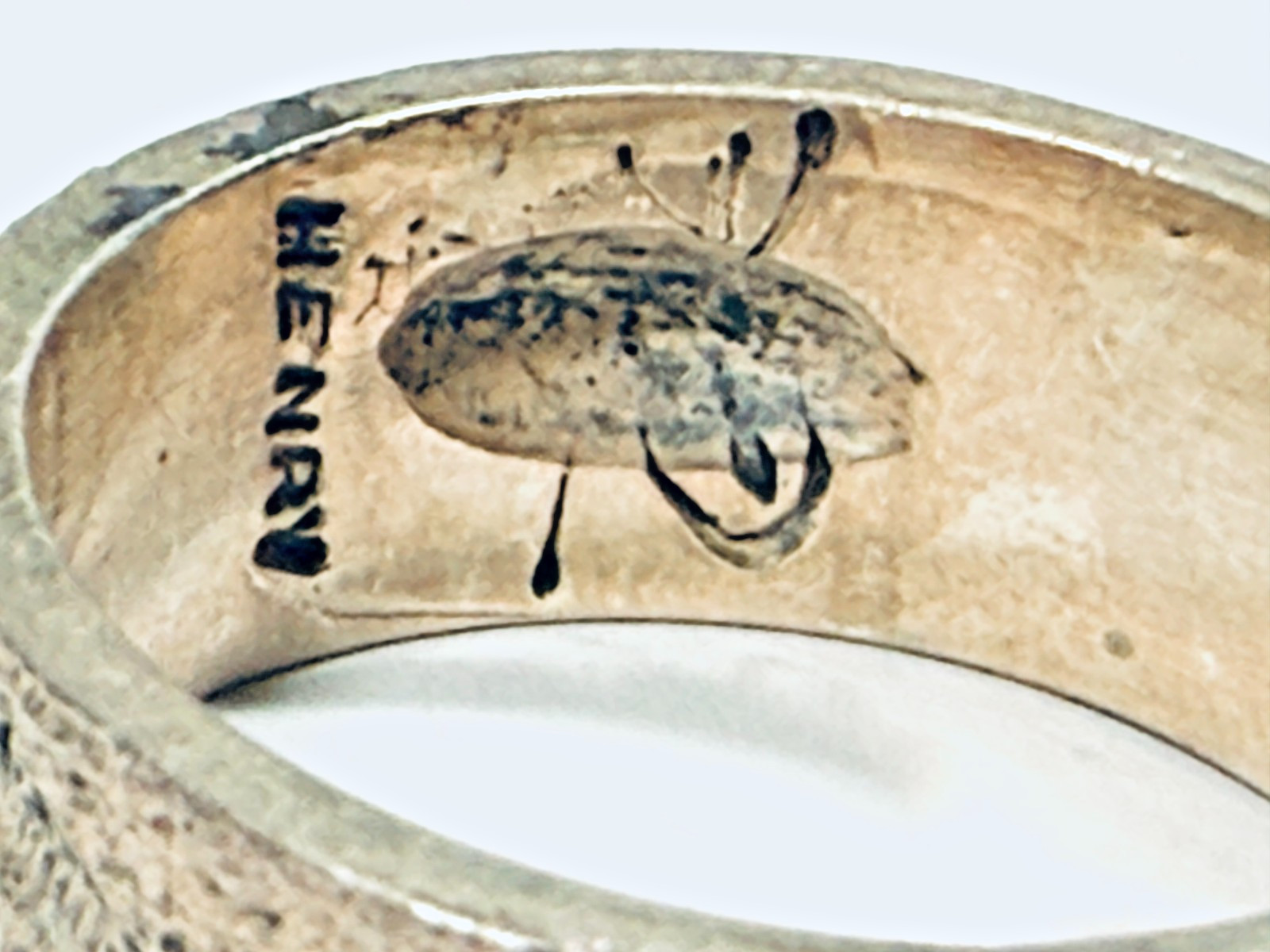 Vintage Navajo Wilford Henry? Sterling Silver Sandcast Ring Sz 11.5 11g Marked