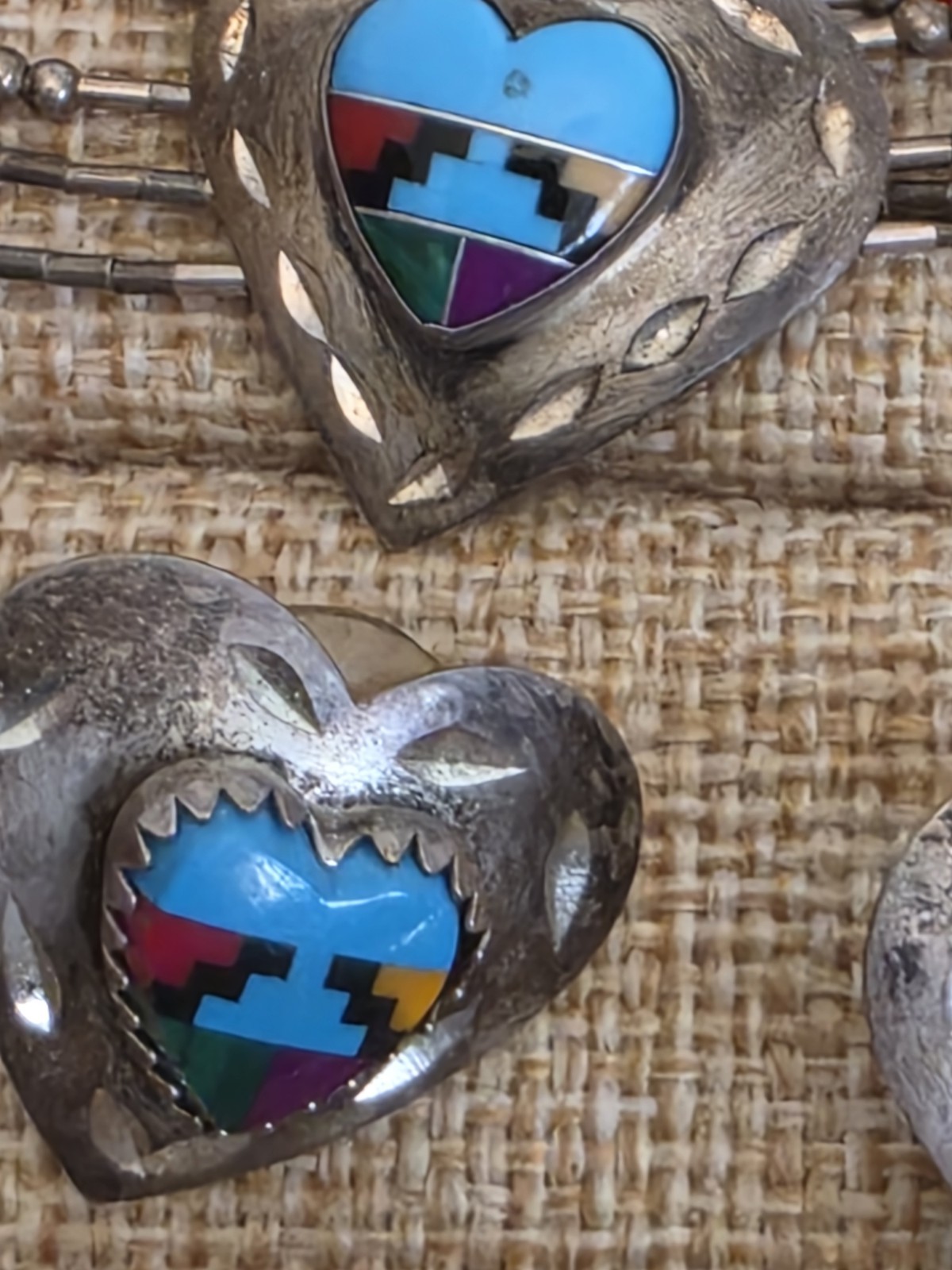 Vintage Native Liquid Sterling Multicolor Heart Set