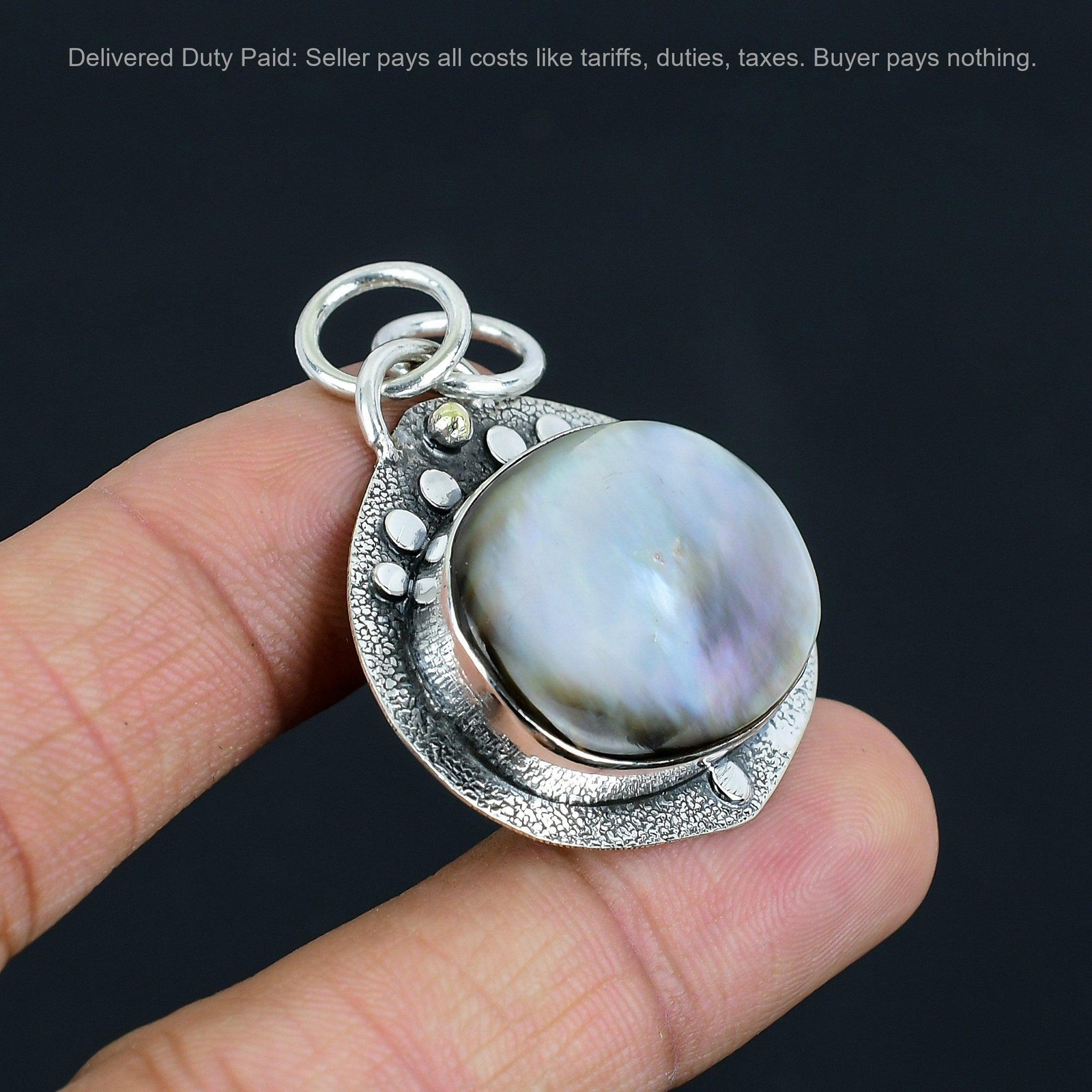 June Oval Natural Mother Of Pearl Artisan Birthday Pendant 925 Sterling Silver