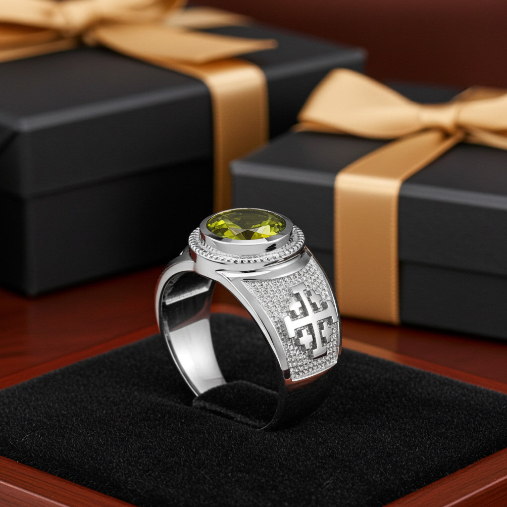 Sterling Silver Jerusalem Cross Birthstone CZ Ring