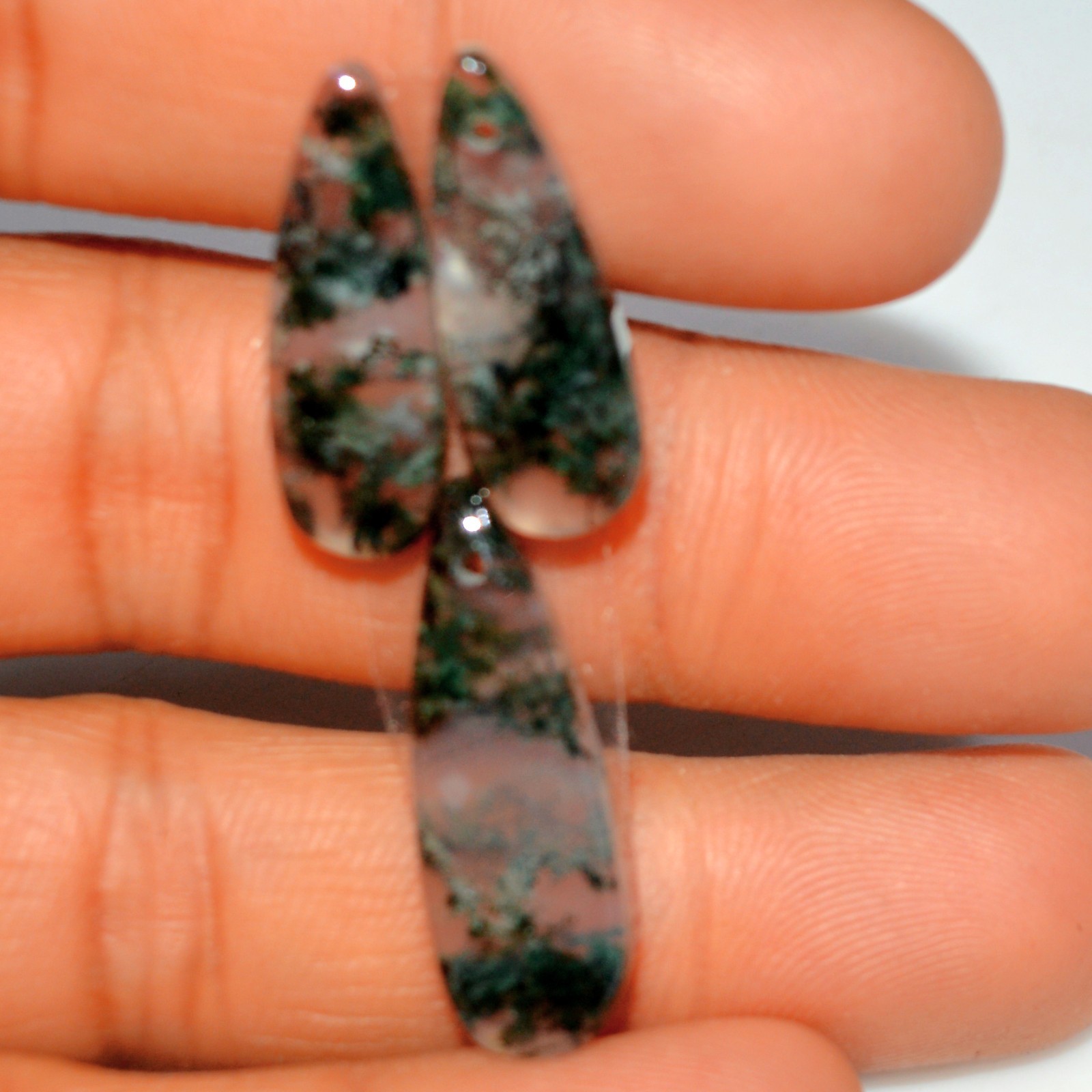 25 Cts Natural Moss Agate Cabochon Front Drill Earring & Pendant Gemstone #S164