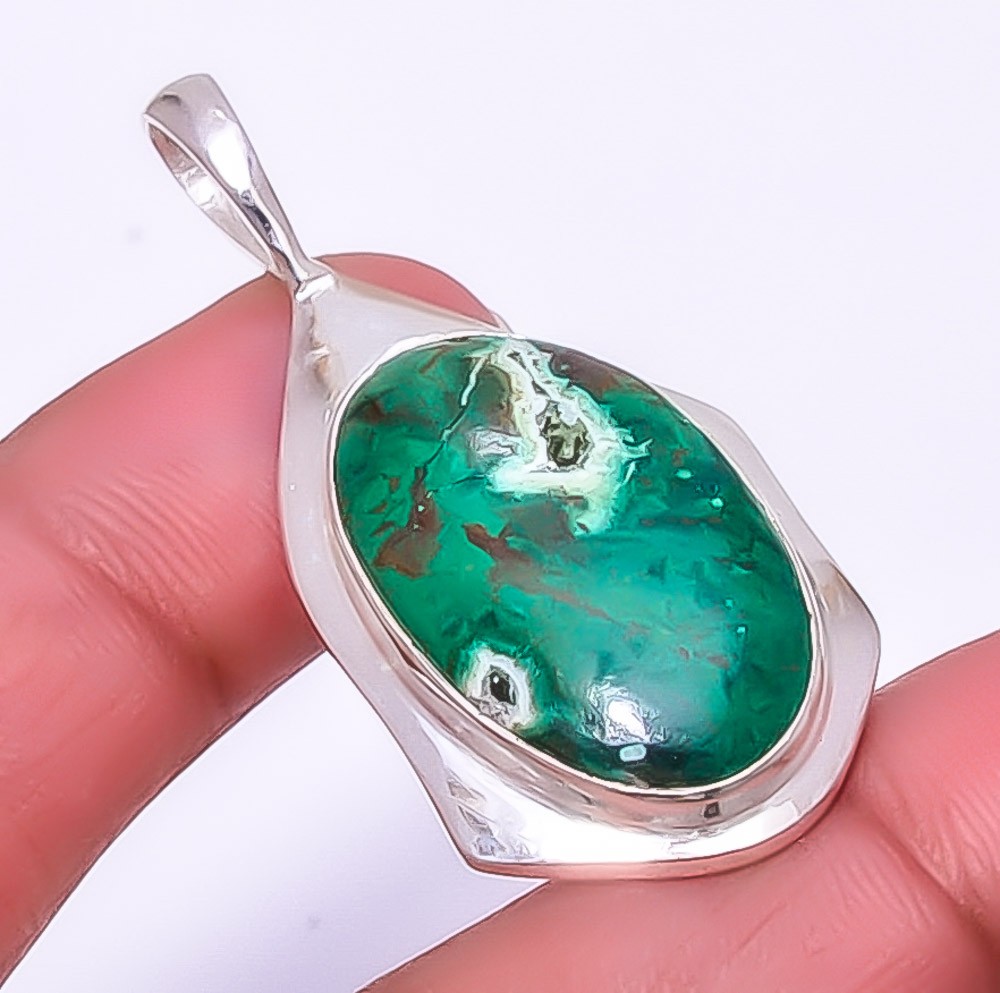 Cuprite Chrysocolla – Africa Gemstone Silver Handmade Pendant 1.83″ A349
