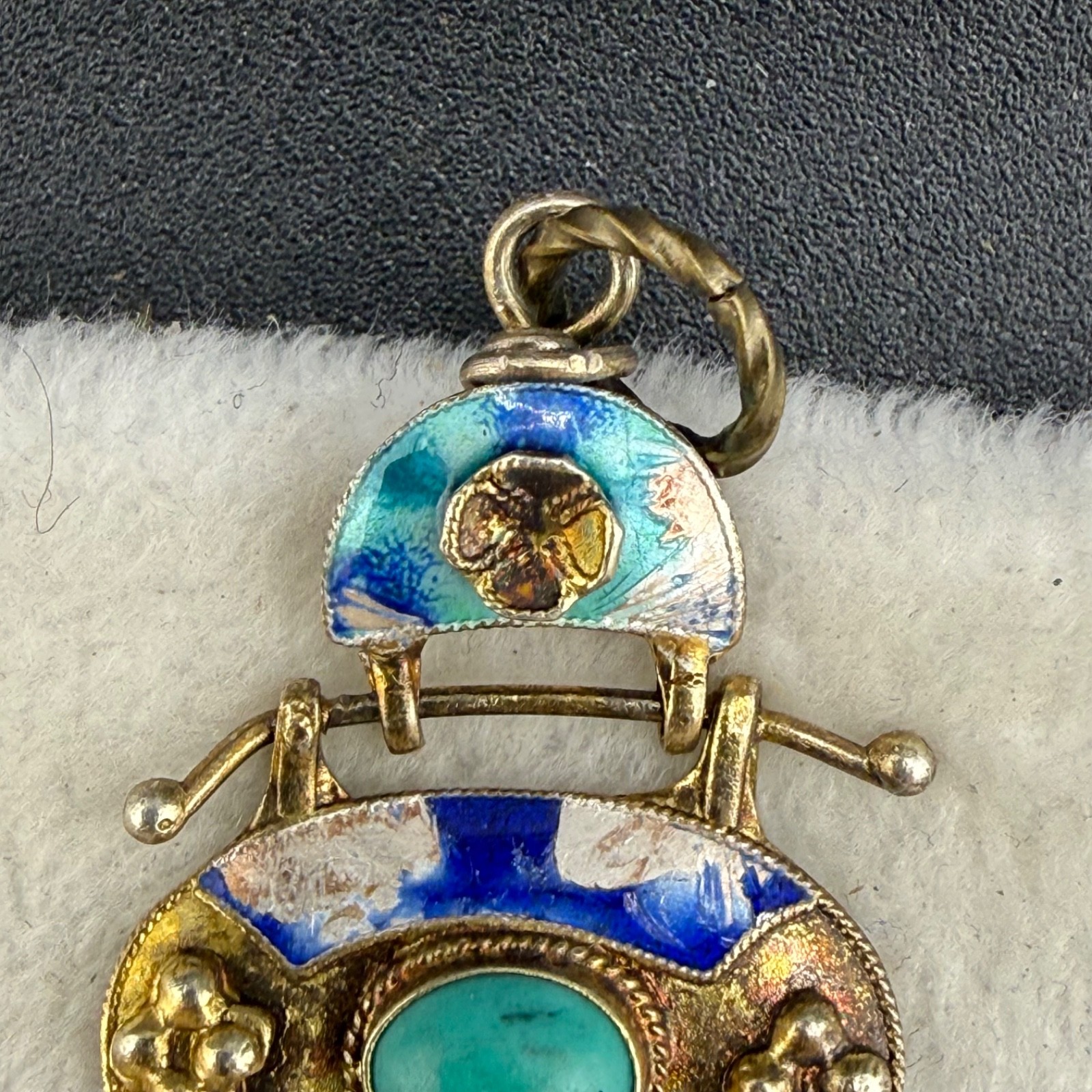 Vintage Chinese Export Pendant Sterling Silver Blue Enamel