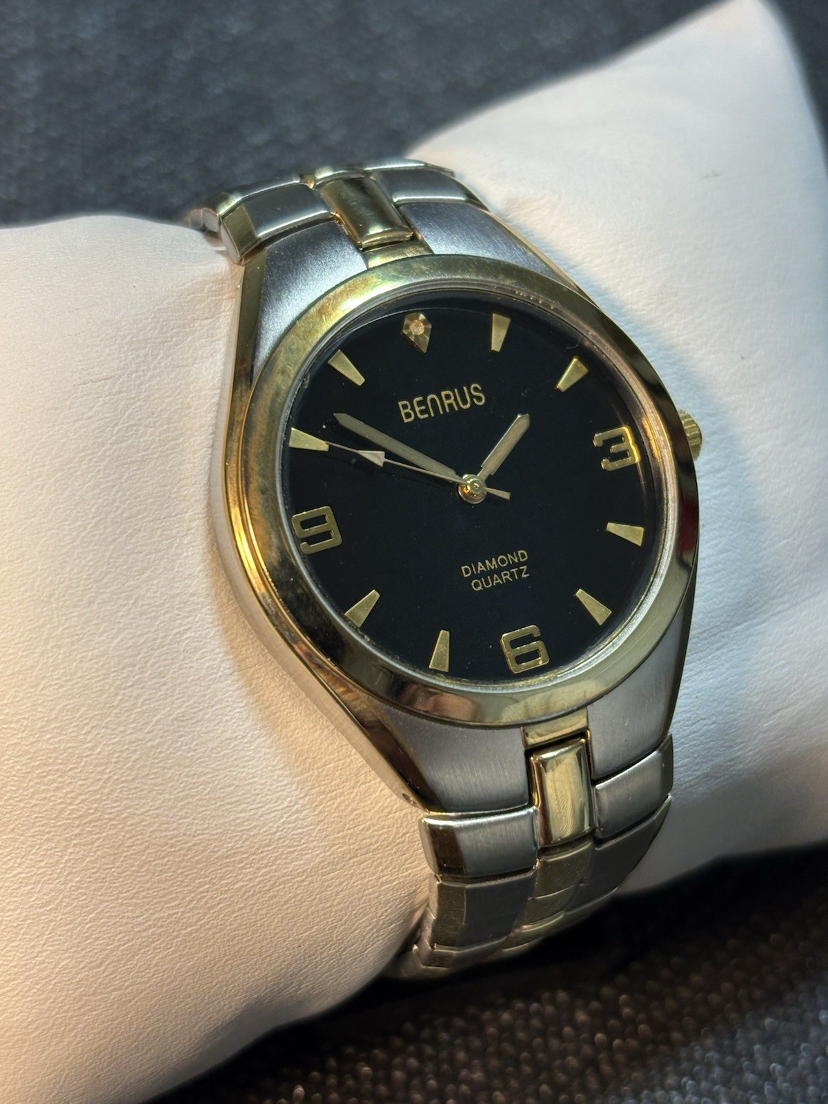 Benrus Diamond Quartz Men’s Silver/Gold Tone Watch Expandable Band,New Battery