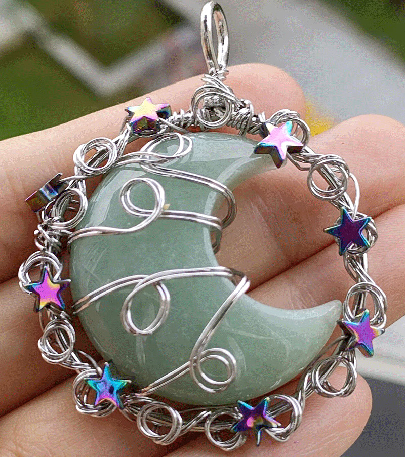 5pcs Aventurine Gems Moon Star Pendants Magic Reiki Healing Chakra Amulet