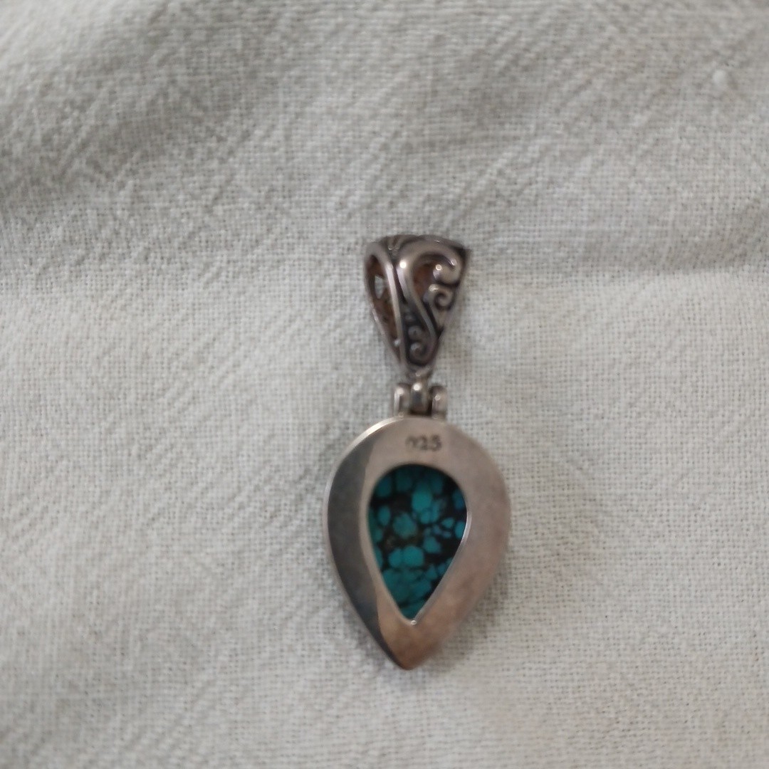 Vintage Turquoise Teardrop Necklace Pendant Stamped “925”