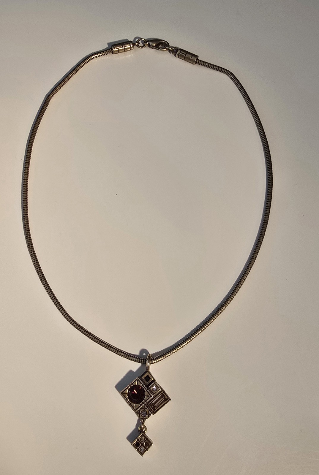 Vintage Patricia Locke Gold Swarovski Crystal Double Square Pendant Necklace