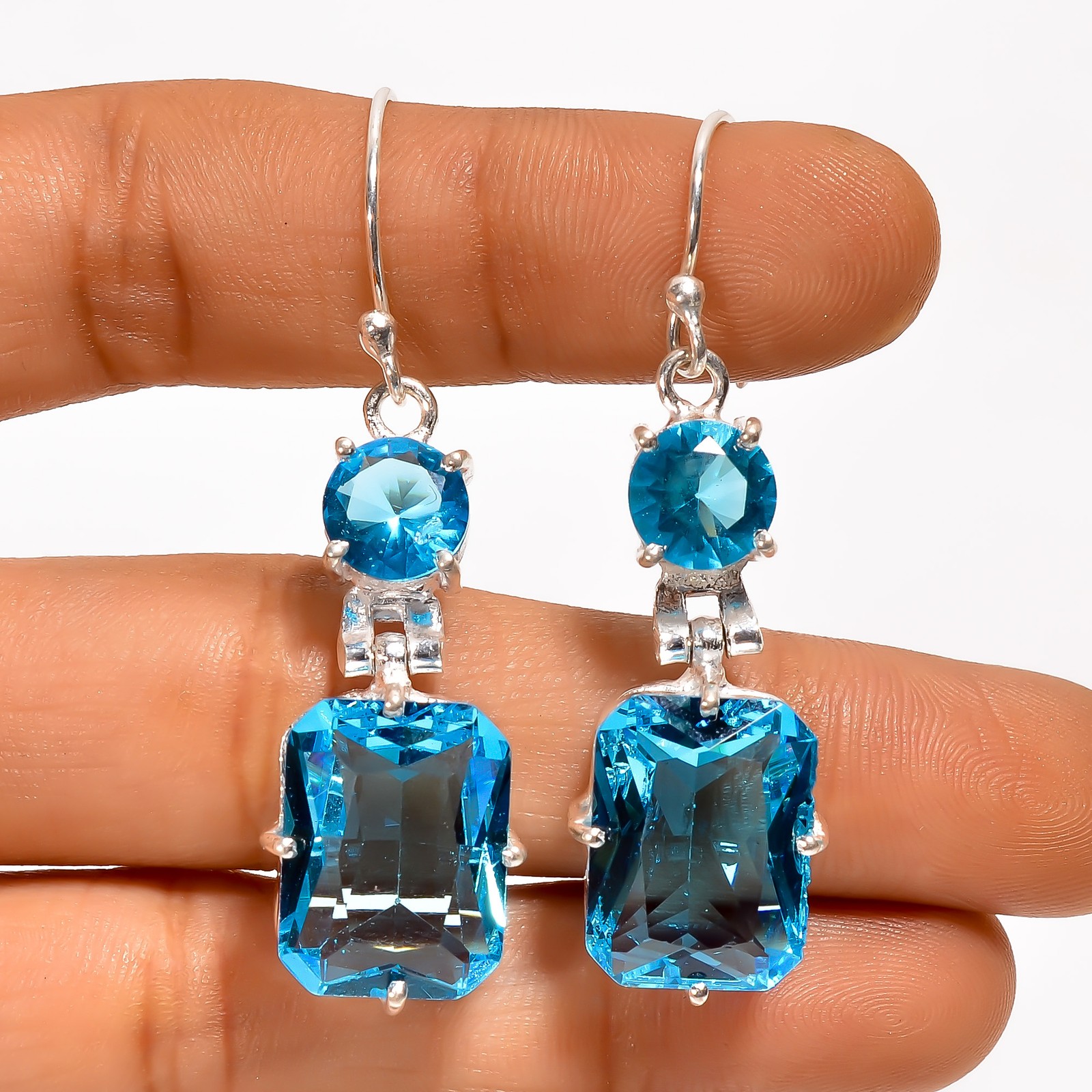 Sky Blue Topaz Gemstone Fashion Jewelry 925 Silver Dangle Earrings 2″ ARE-6450