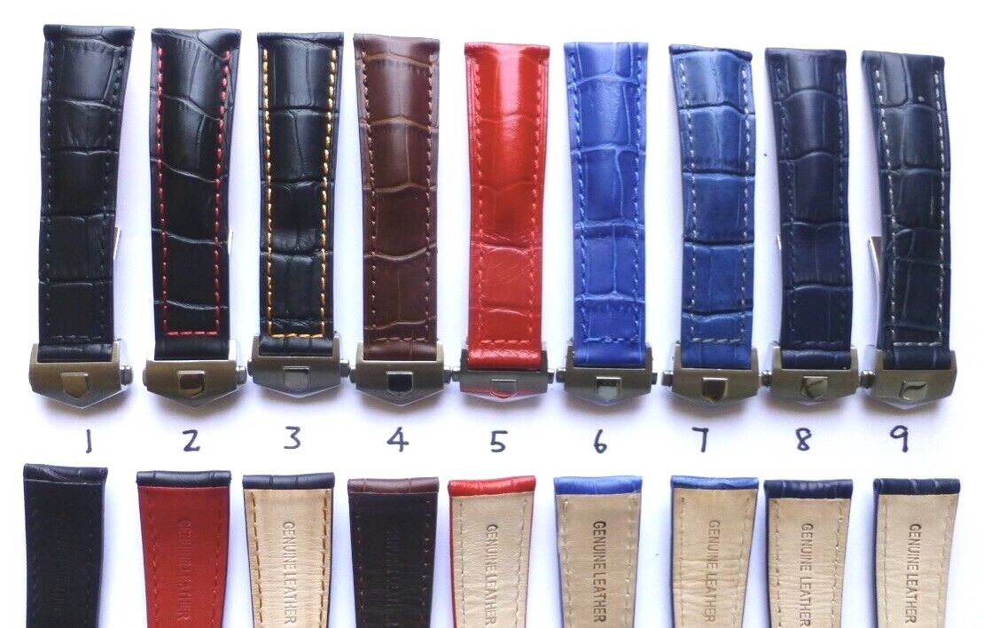 22mm, 20mm Genuine Leather Watch Band Strap with Deployment Clasp