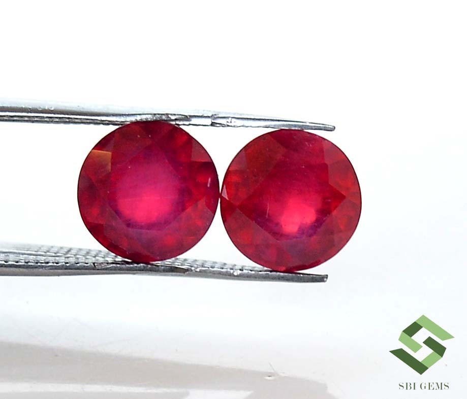9 mm Natural Ruby Round Cut Pair 8.86 CTS Faceted Loose Gemstones GF