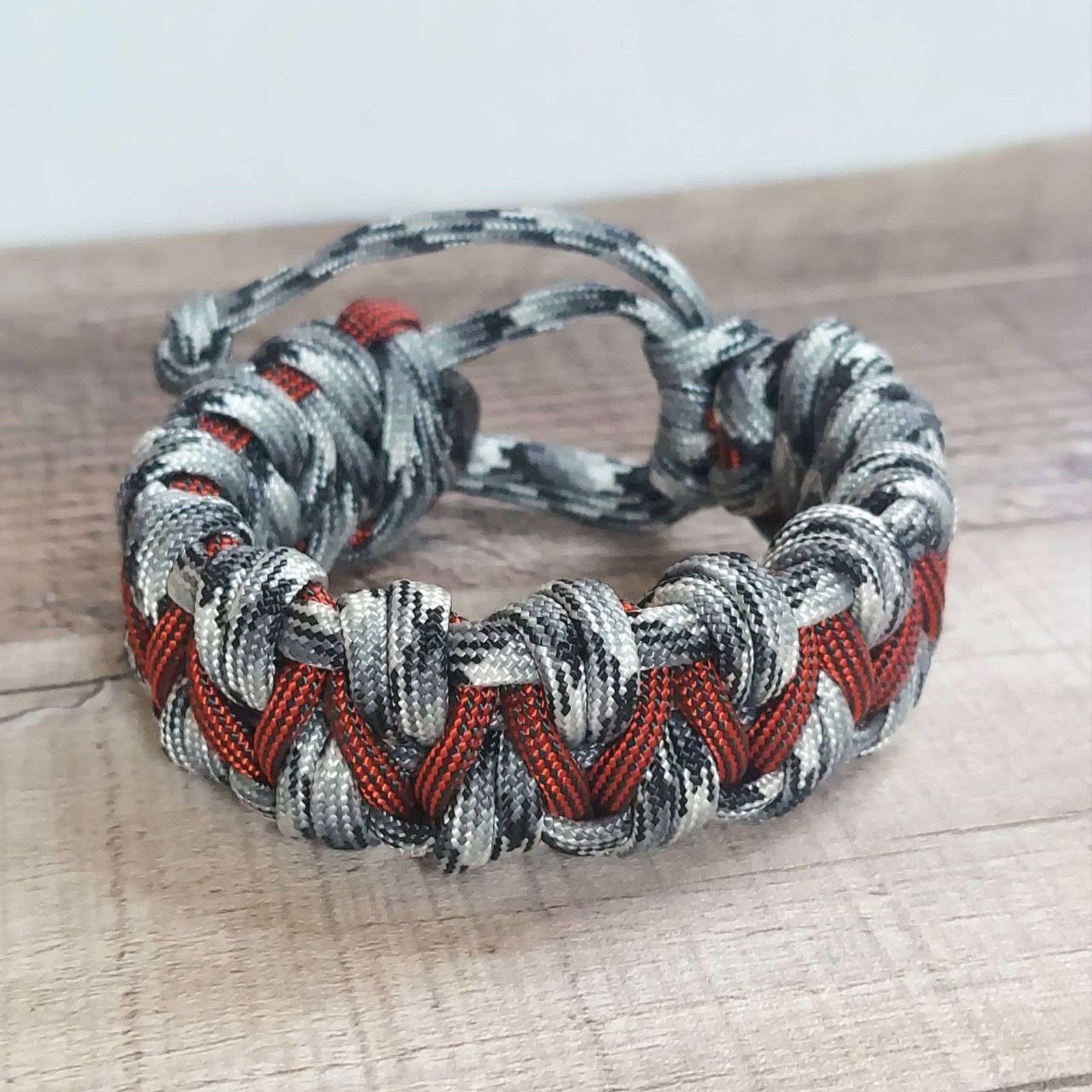 Handmade Paracord Bracelet Adjustable Unisex Red Gray White Black