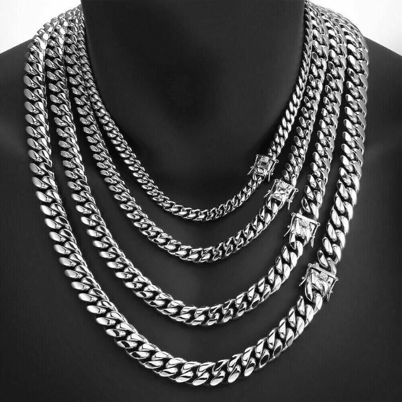 Heavy Stainless Steel Men’s Miami Cuban Link Chain Bracelet 8mm-14mm Necklace