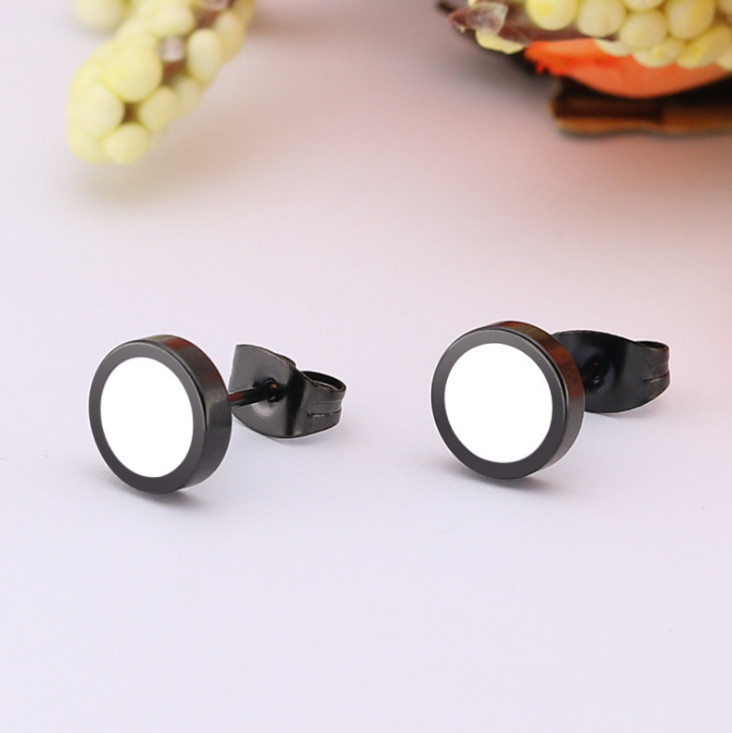 Men Women Stainless Steel Enamel Round Stud Earrings 6/8/10/12mm