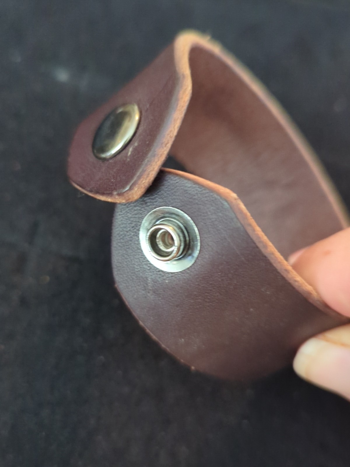 Dark Brown Leather Snap Button 9.5 Inch Bracelet Hand Made Simple No Pattern