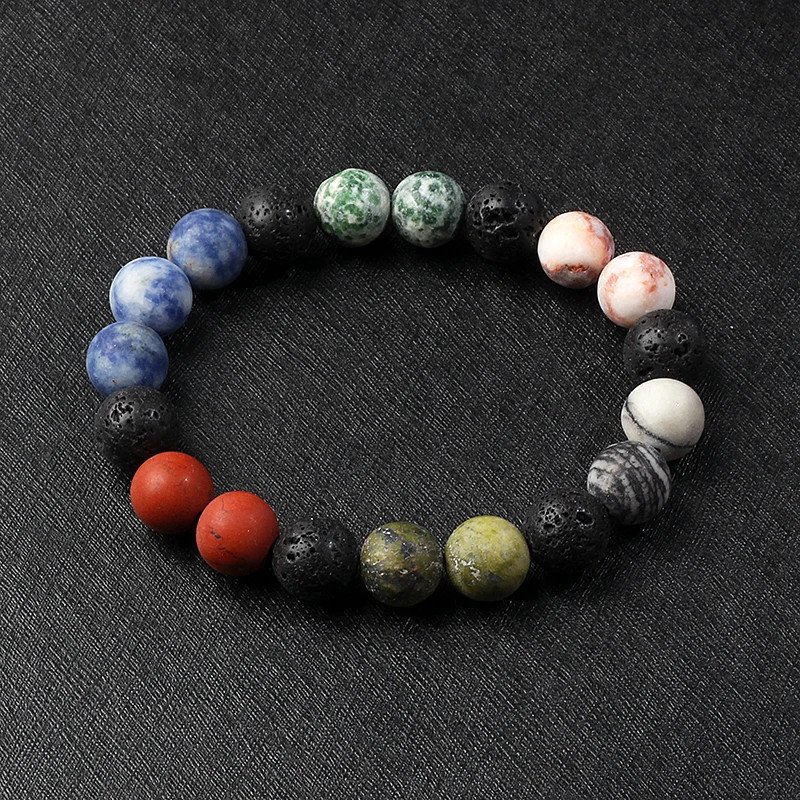 Stone Beaded Bracelet Solar System Planet Round Beads Unisex Bracelet Jewelry