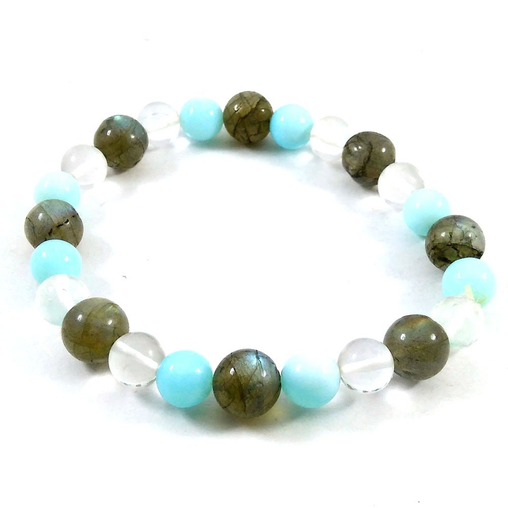 Natural Beaded Stretch Bracelet Smooth Round Beads 7.25″ Handmade Jewelry Gift
